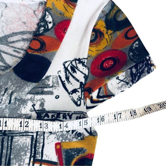 Papillon Mod Abstract Print Tunic Gray Red White Gold Scoop Neck Short Sleeve - Picture 13 of 16